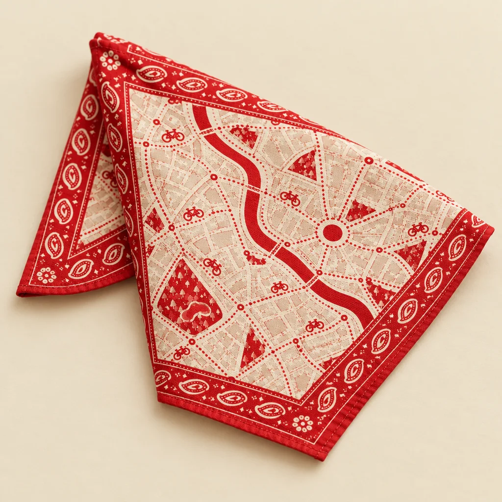 Bike Lanes Bandana, gevouwen: print en zoomdetail
