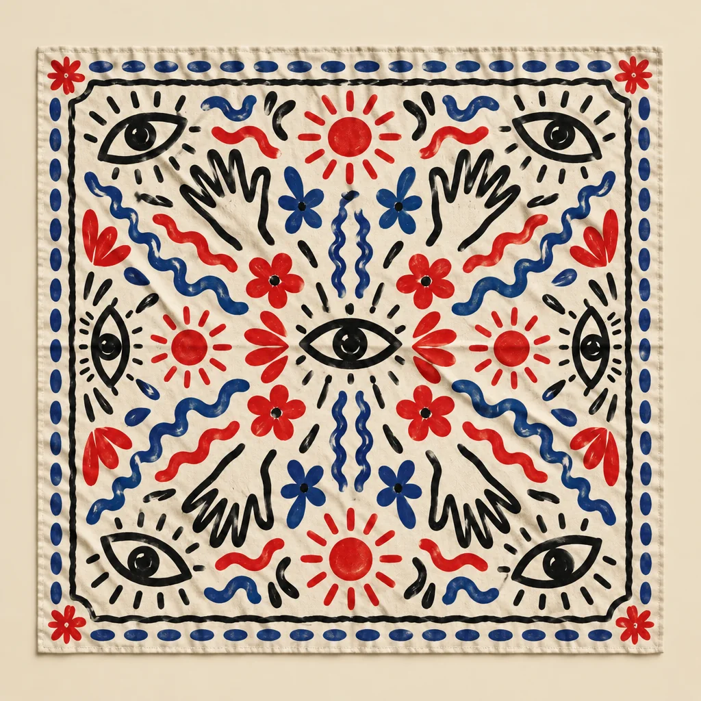 Bus Stop Scribble Bandana, lagt fladt ud