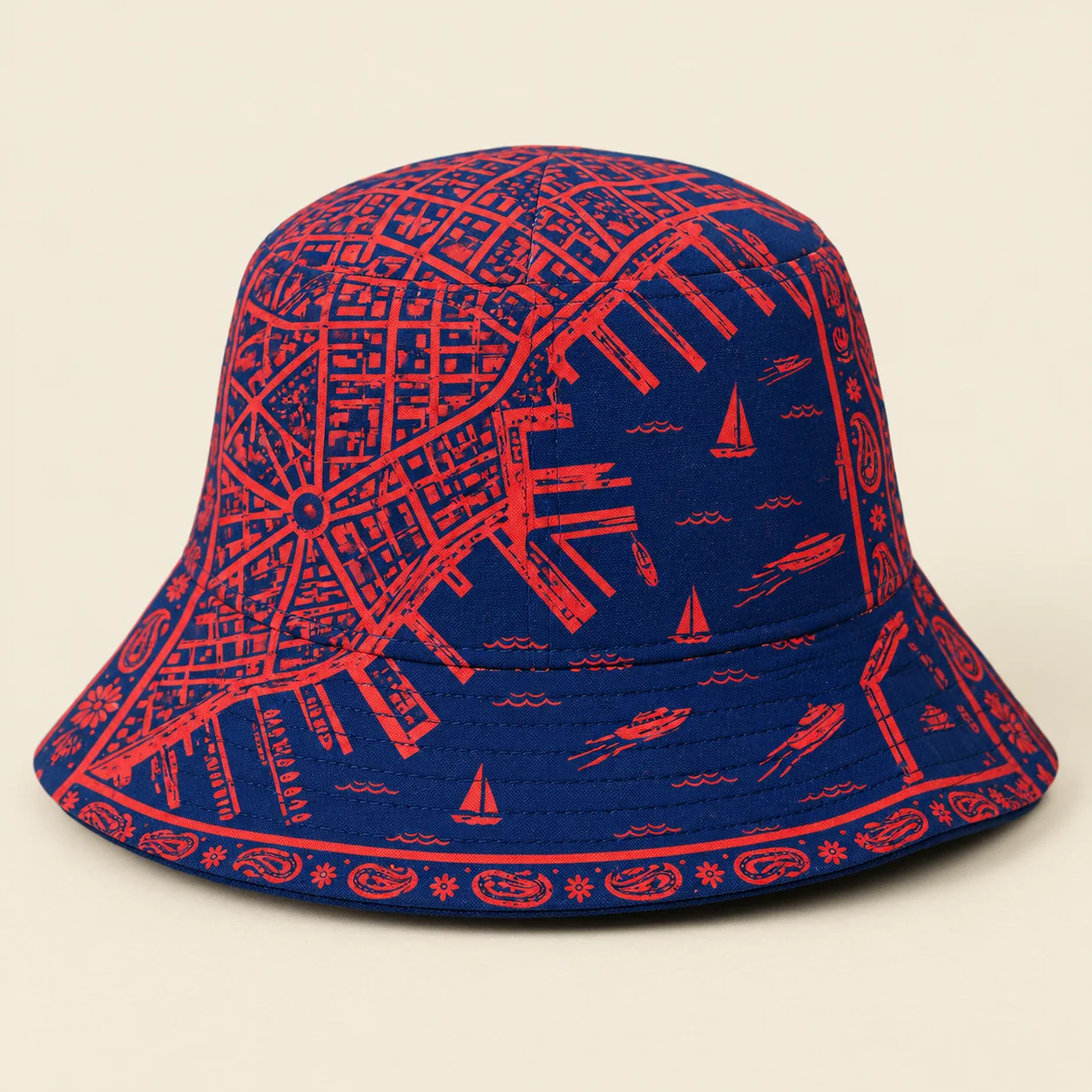 Harbour Grid Bucket Hat, three-quarter view