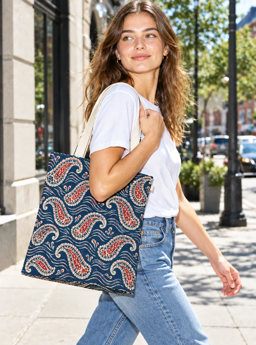 Ink Tide Paisley Tote, gedragen