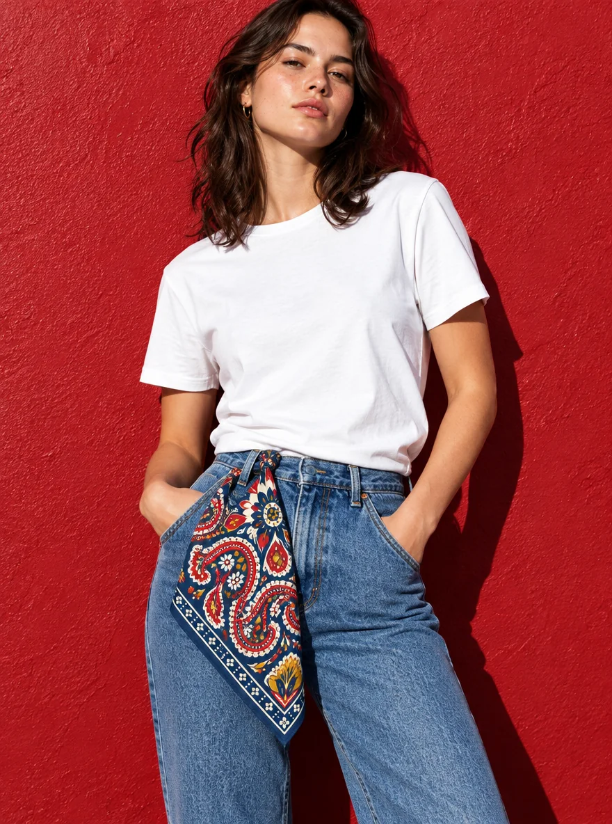 Mirror Boteh Bandana, worn as: Belt Loop