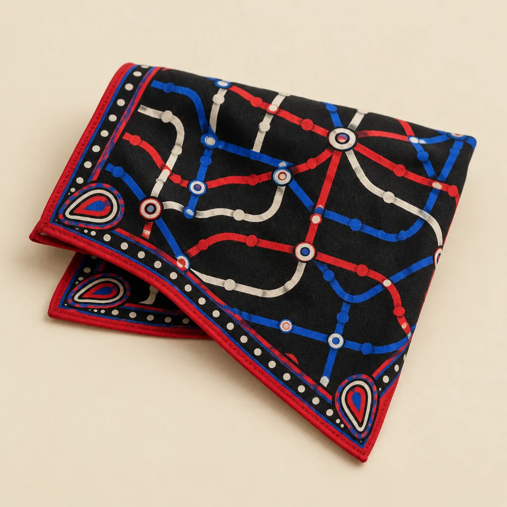 Night Bus Routes Bandana, vikt: tryck- och fålldetalj