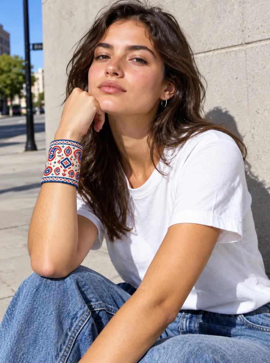 Paisley Pixel Bandana, worn as: Wrist Cuff