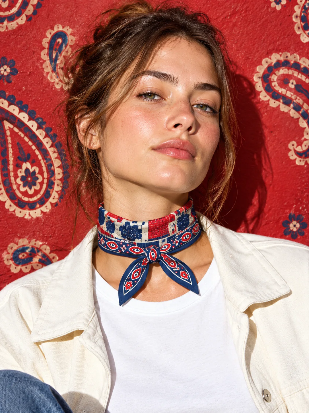 Rooftop Plan Bandana, gedragen als: Chokerknoop