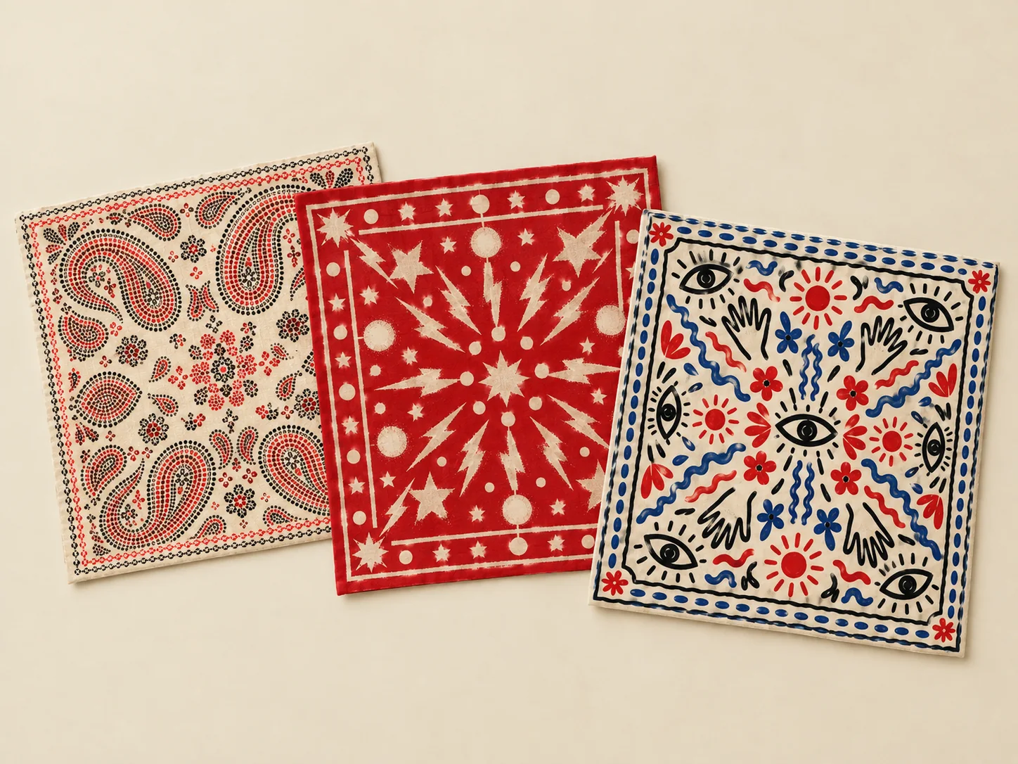 Settets tre bandanas, utlagda